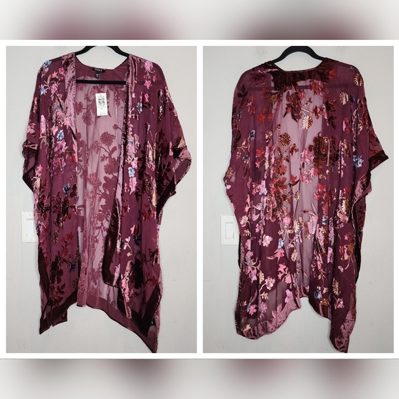 NWT Torrid Burnout Velvet Kimono Burgundy Floral size 00/0 M/L - Picture 14 of 16